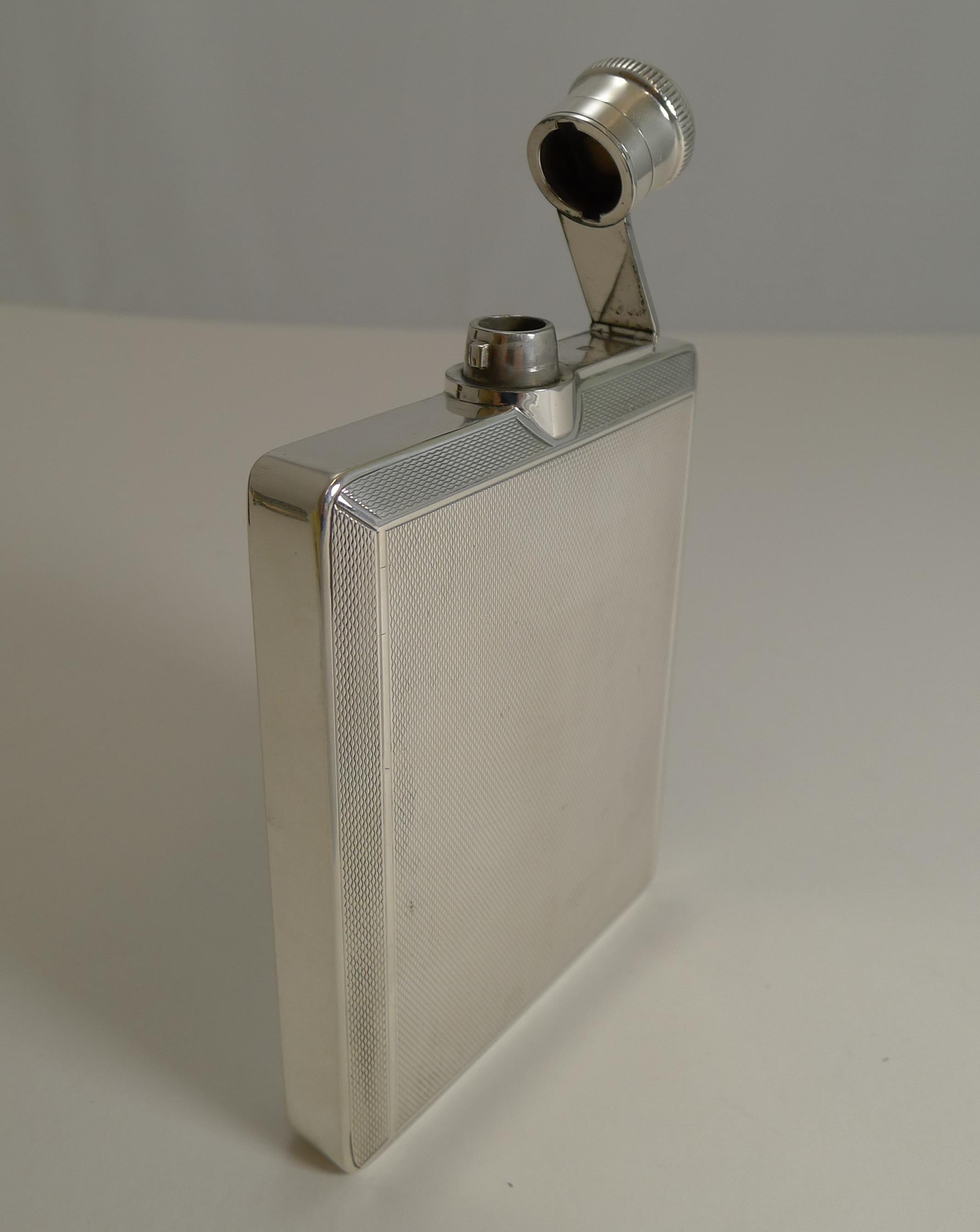 English Art Deco Sterling Silver Hip Flask by Mappin and Webb 4