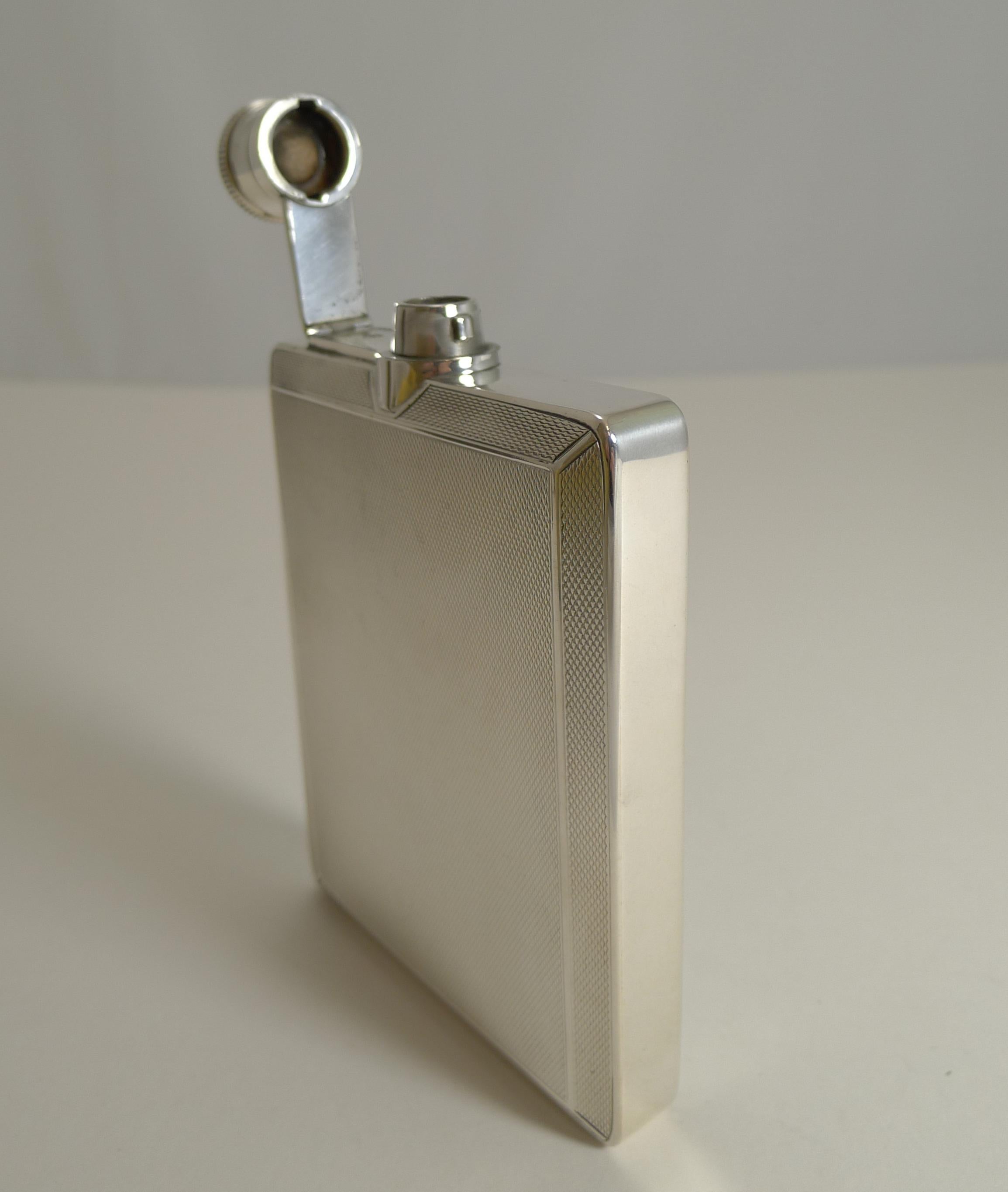 English Art Deco Sterling Silver Hip Flask by Mappin and Webb 5