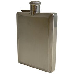 Antique English Art Deco Sterling Silver Hip Flask by Mappin and Webb