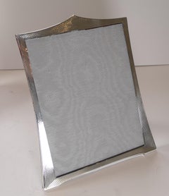 English Art Deco Sterling Silver Picture Frame, Engine Turned, 1928
