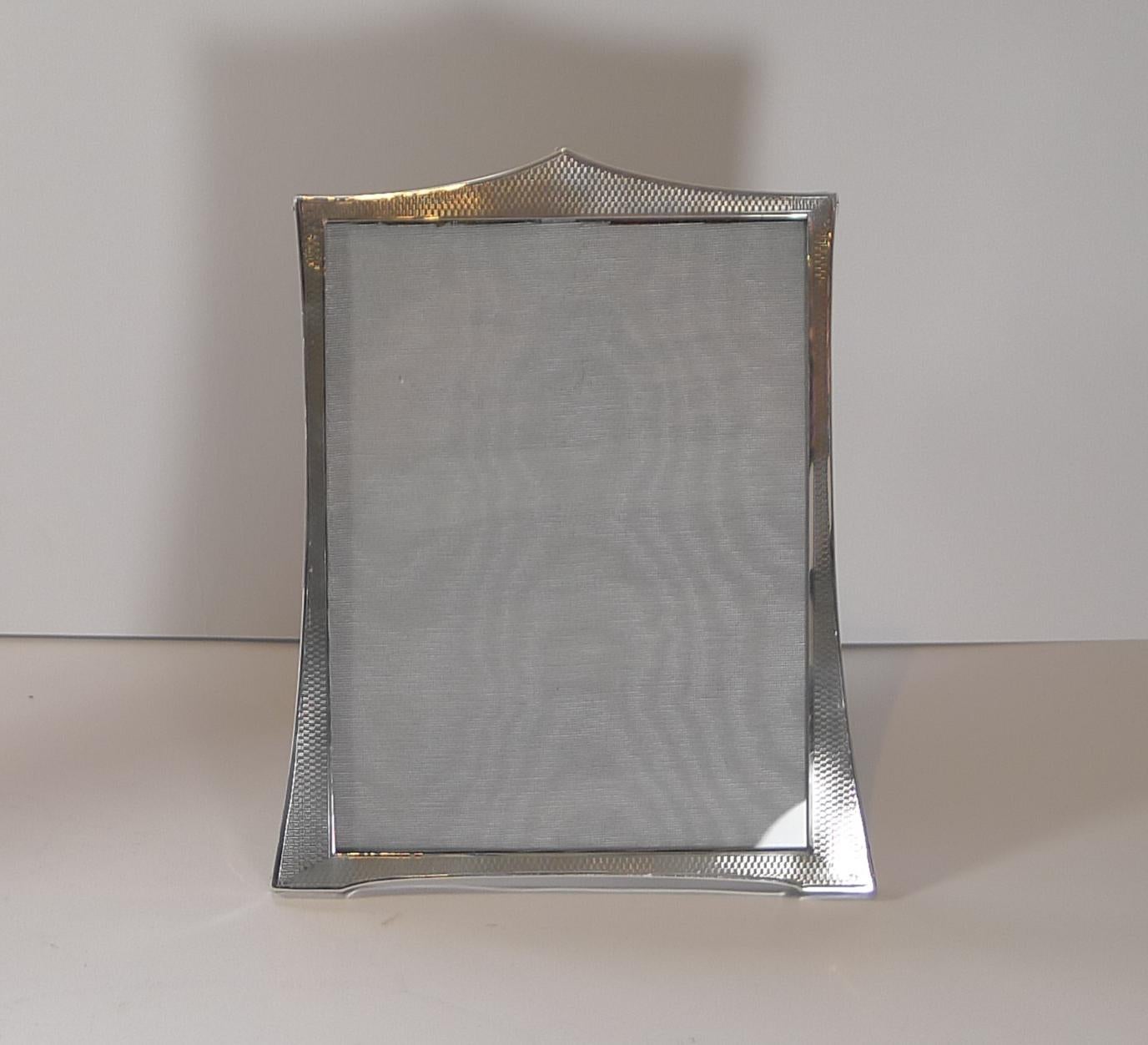 English Art Deco Sterling Silver Picture Frame, Engine Turned, 1928 1