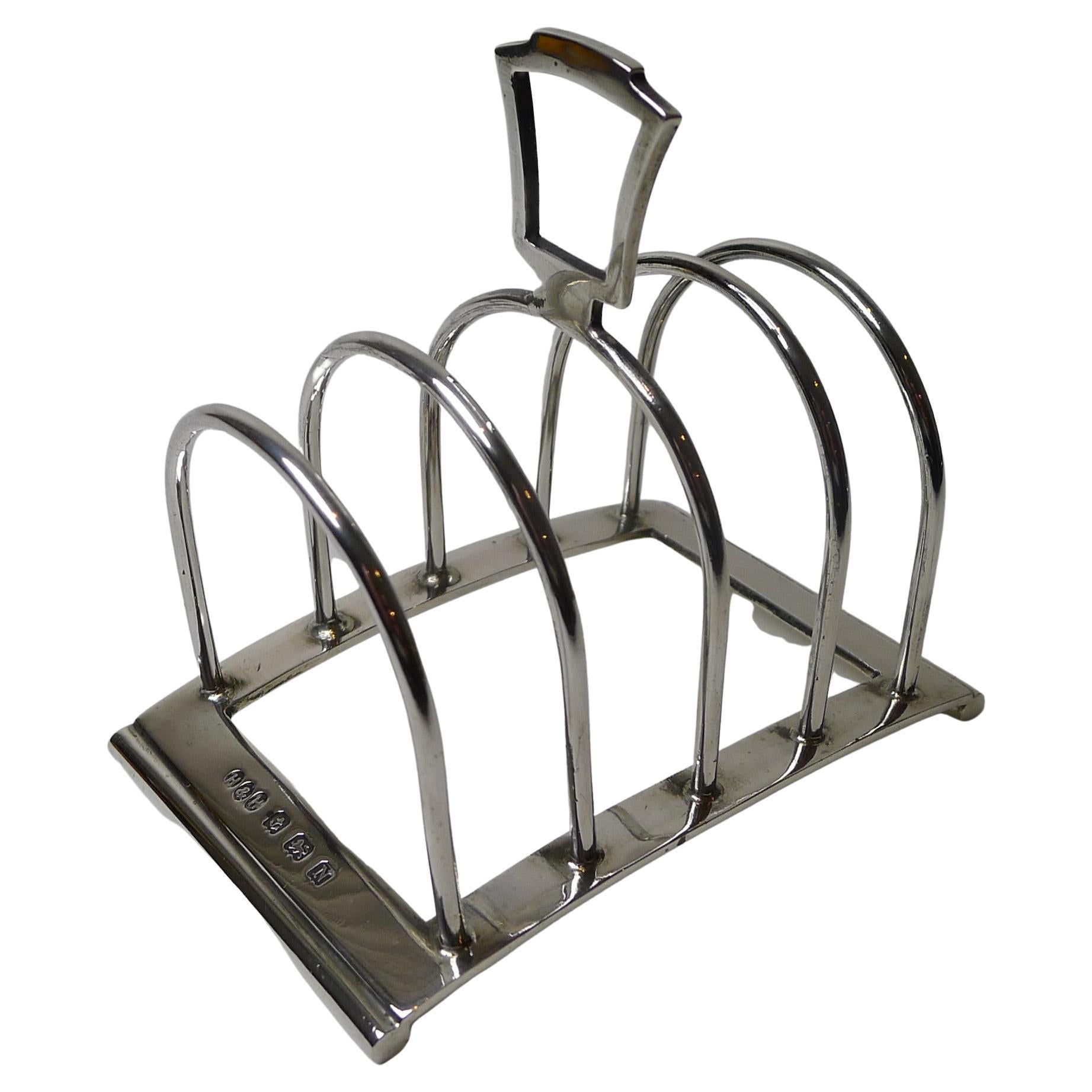 English Art Deco Sterling Silver Toast Rack by Hukin & Heath For Sale