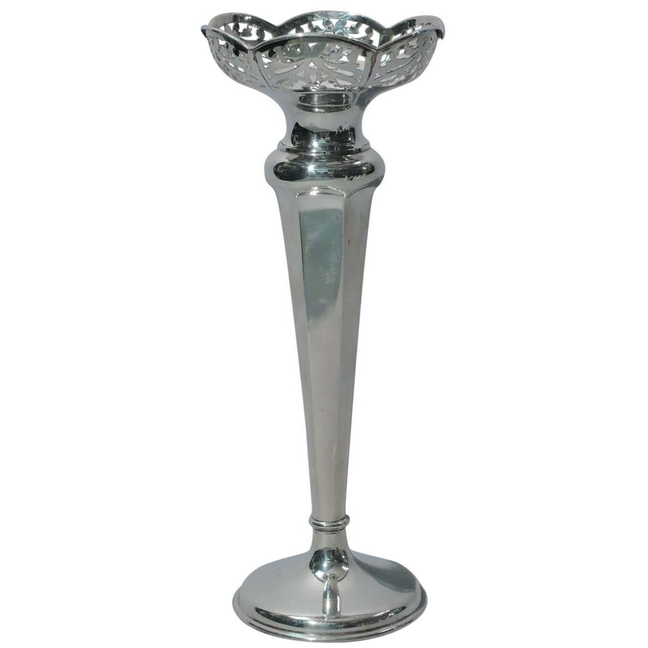 English Art Deco Sterling Silver Vase For Sale