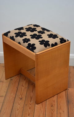 English Art Deco Sycamore Dressing Table Stool with New Flowery Top Cover