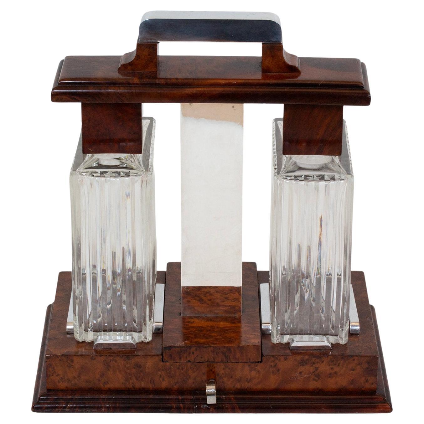 English Art Deco Tantalus in Rare Thuya Wood