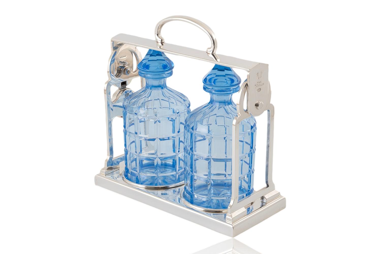Cast English Art Deco Twin Bottle Tantalus by George Betjemann For Sale