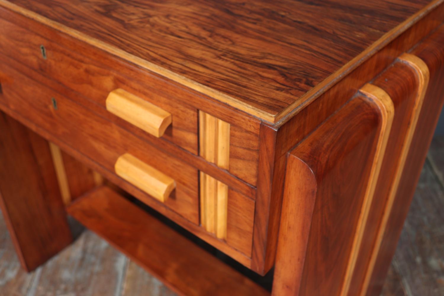 English Art Deco Walnut and Inlaid Console Table For Sale 5