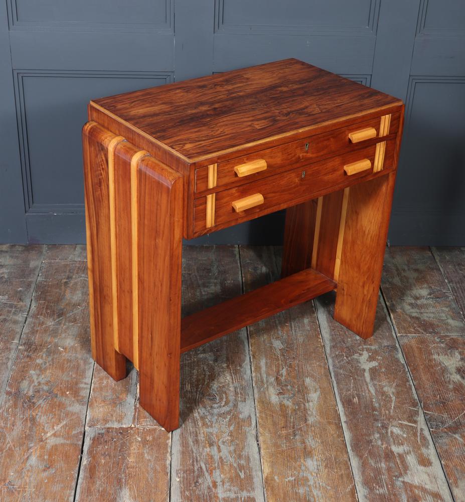 English Art Deco Walnut and Inlaid Console Table For Sale 11