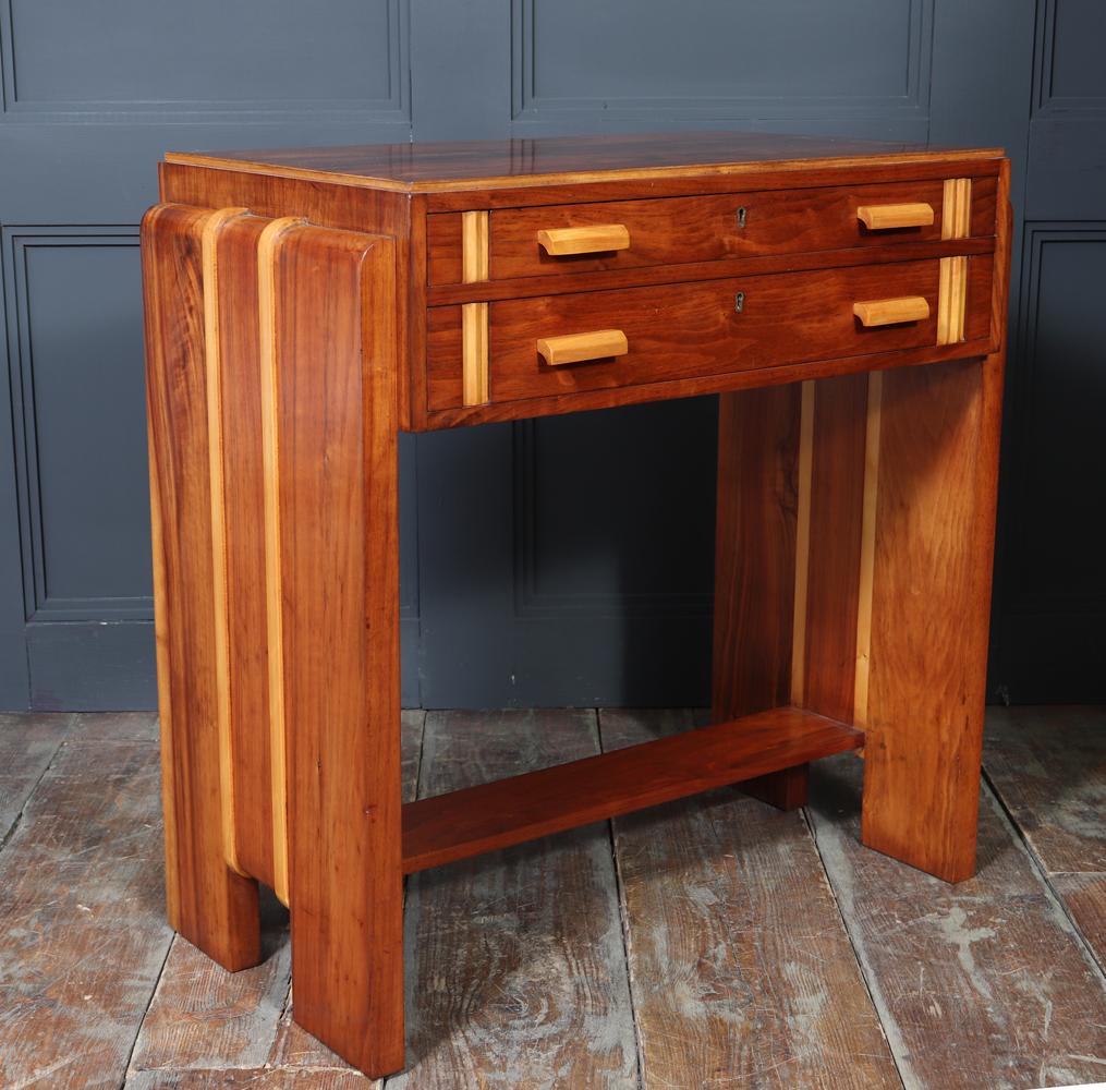 English Art Deco Walnut and Inlaid Console Table For Sale 12