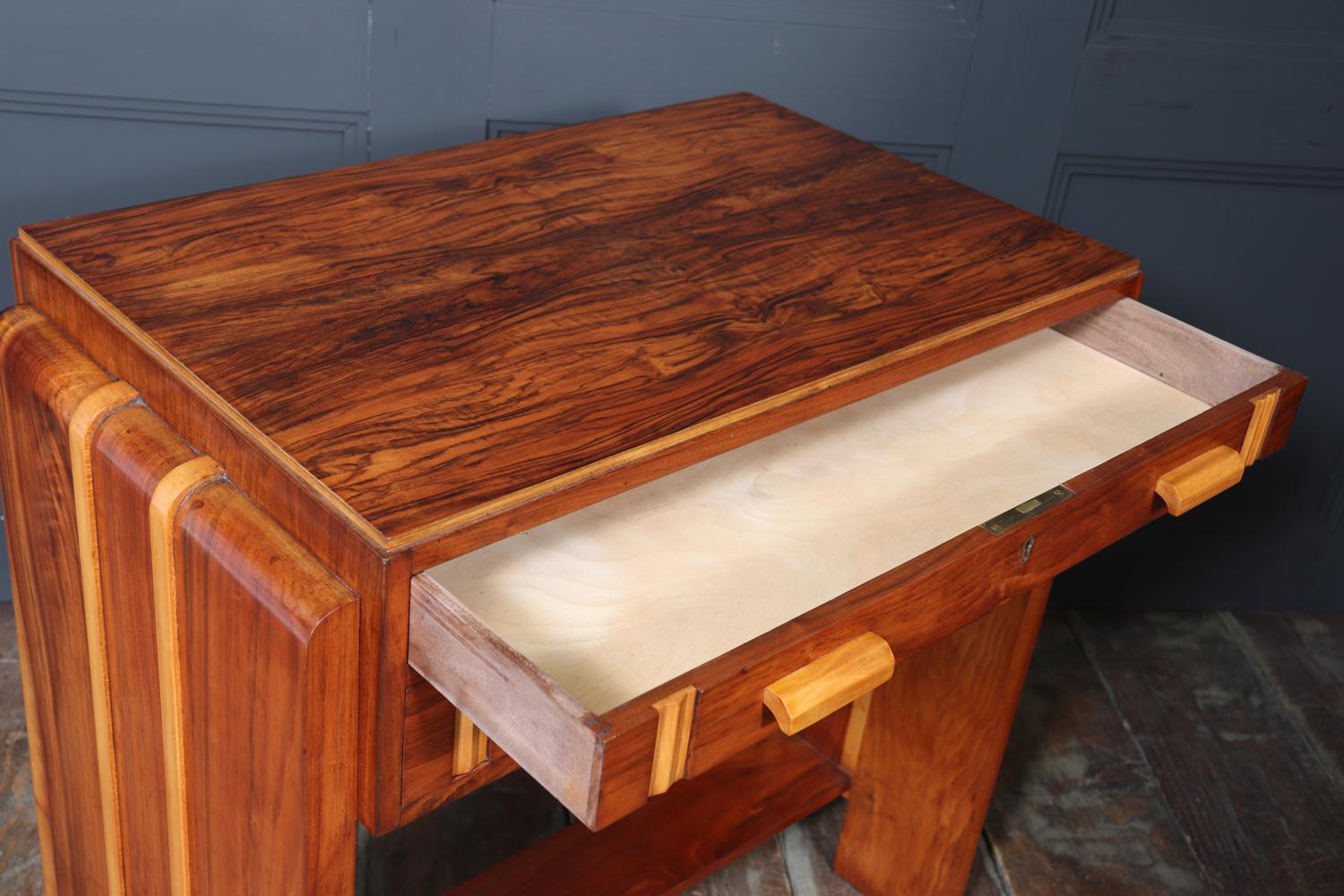 English Art Deco Walnut and Inlaid Console Table For Sale 13