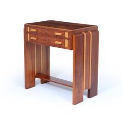 English Art Deco Walnut and Inlaid Console Table