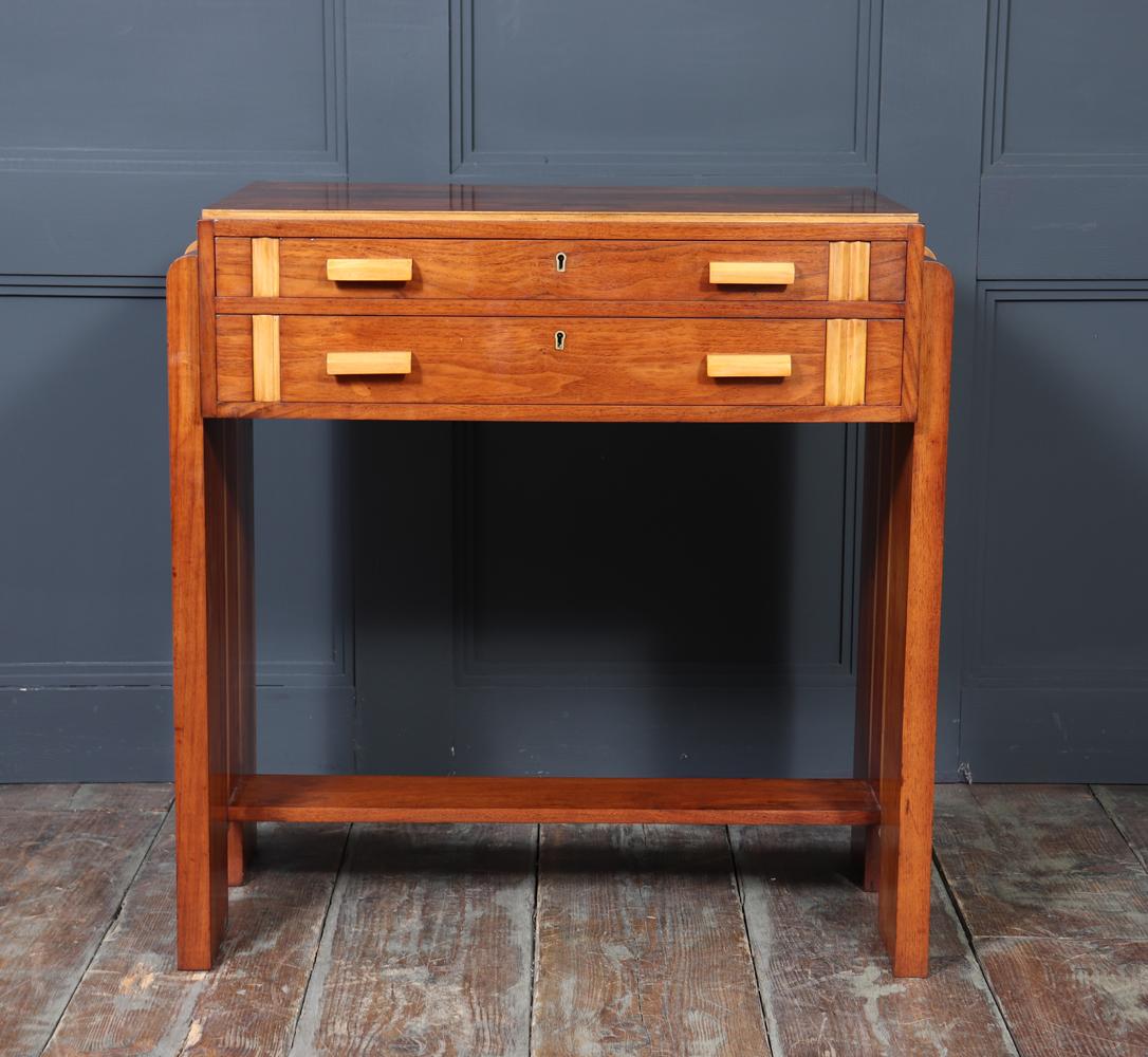 Mid-20th Century English Art Deco Walnut and Inlaid Console Table For Sale