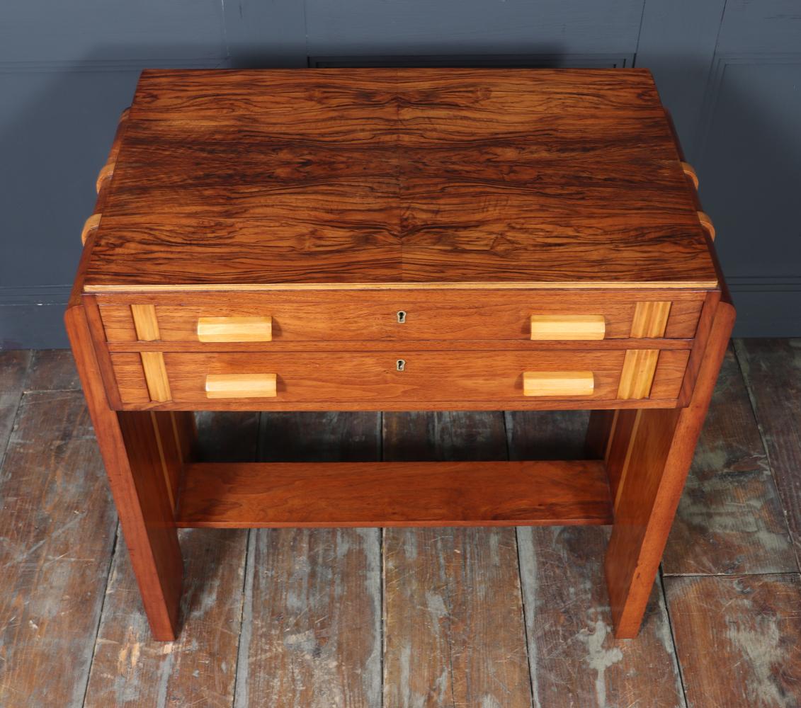 English Art Deco Walnut and Inlaid Console Table For Sale 1
