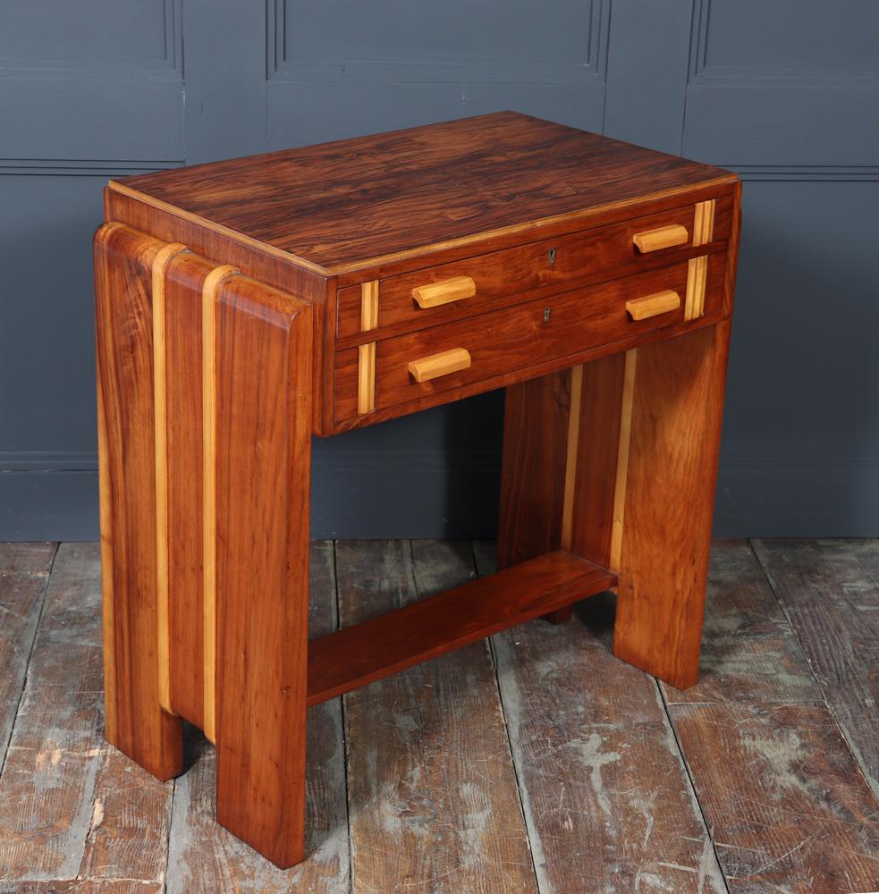 English Art Deco Walnut and Inlaid Console Table For Sale 3
