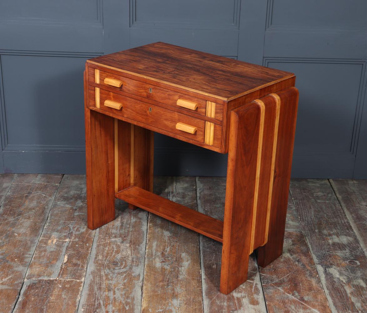 English Art Deco Walnut and Inlaid Console Table For Sale 4