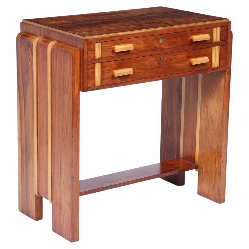 Console anglaise Art Déco en noyer et marqueterie