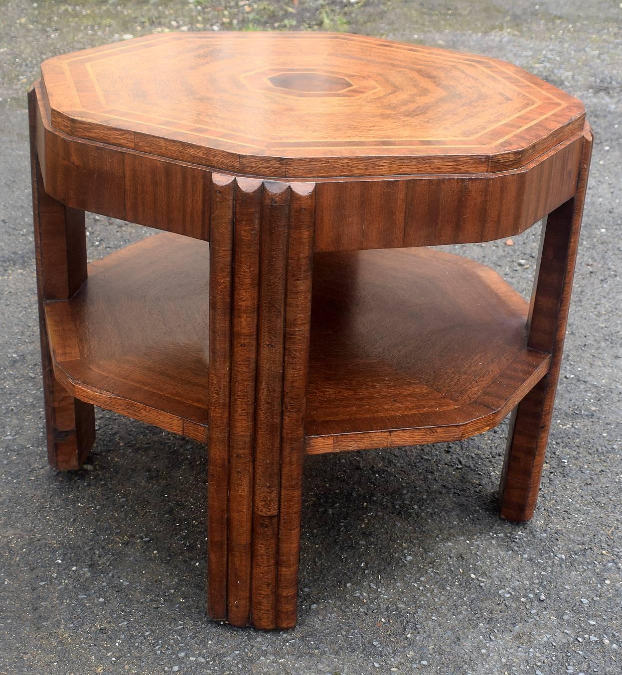 English Art Deco Walnut and Oak Book Table 1