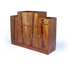 English Art Deco Walnut Cocktail Sideboard, circa 1930s