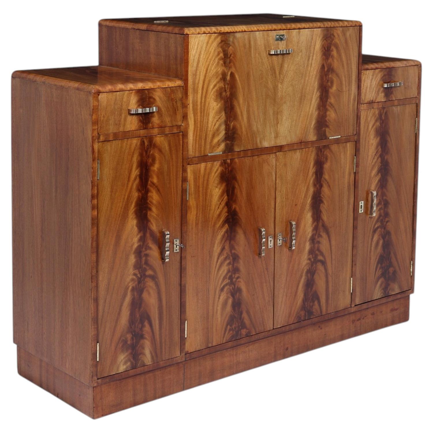 Credenza da cocktail in noce Art Deco inglese, anni '30 circa