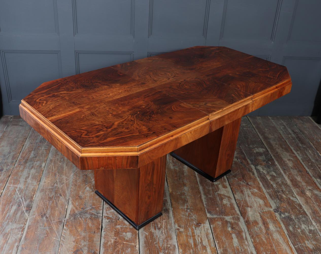English Art Deco Walnut Extending Dining Table For Sale 5