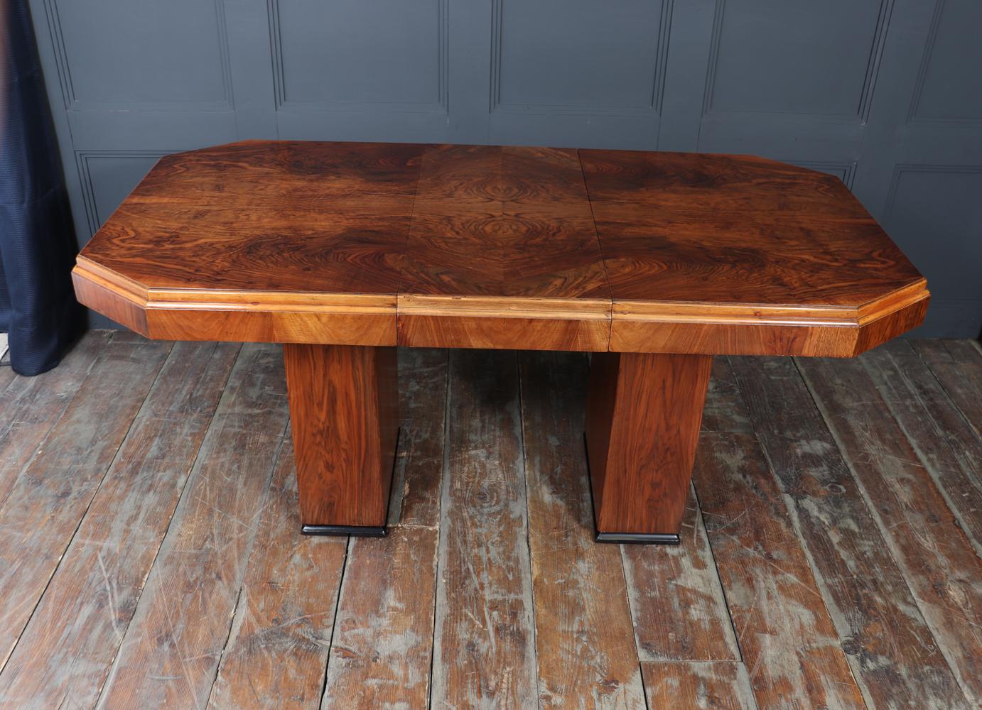 English Art Deco Walnut Extending Dining Table For Sale 6