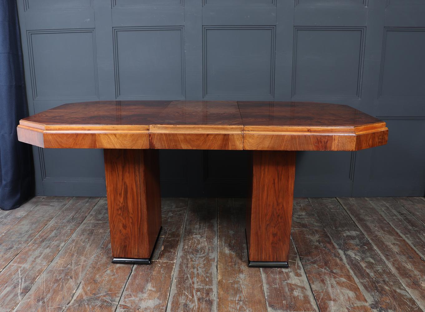 English Art Deco Walnut Extending Dining Table For Sale 7