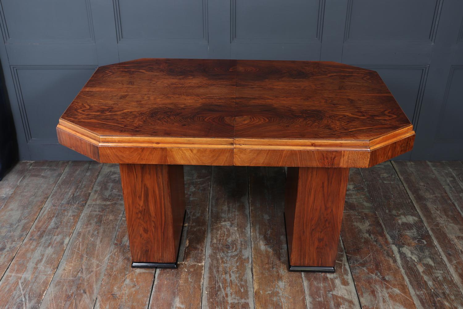English Art Deco Walnut Extending Dining Table For Sale 9