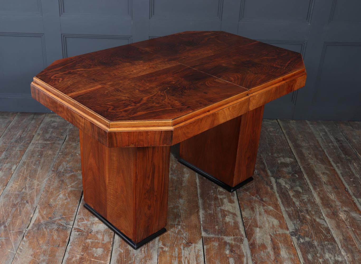 English Art Deco Walnut Extending Dining Table For Sale 11
