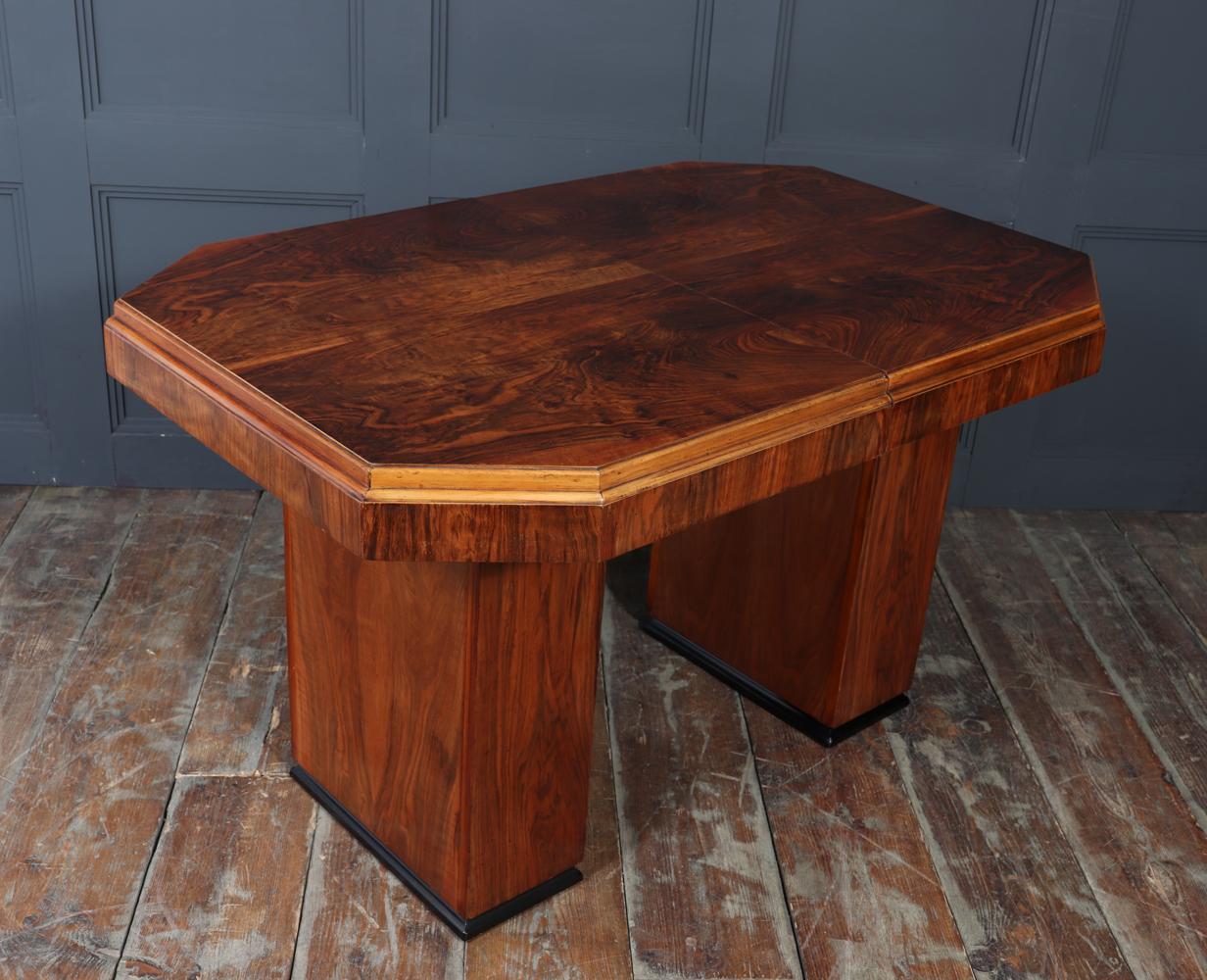 English Art Deco Walnut Extending Dining Table For Sale 14