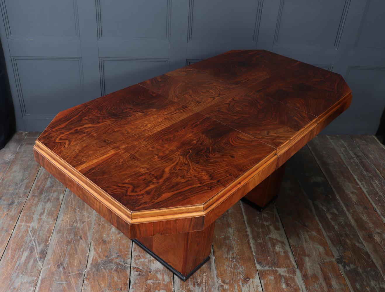 English Art Deco Walnut Extending Dining Table For Sale 1