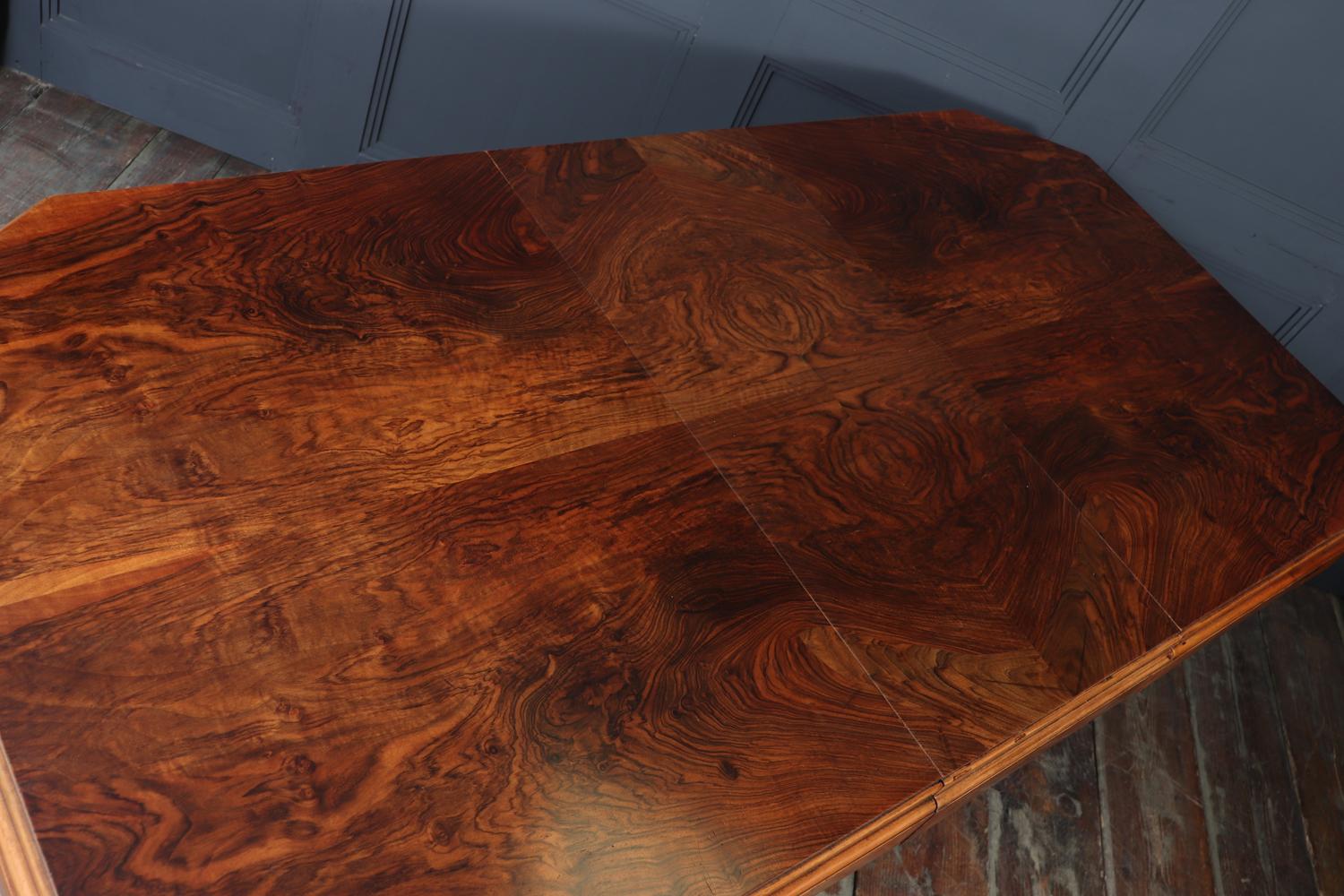 English Art Deco Walnut Extending Dining Table For Sale 2