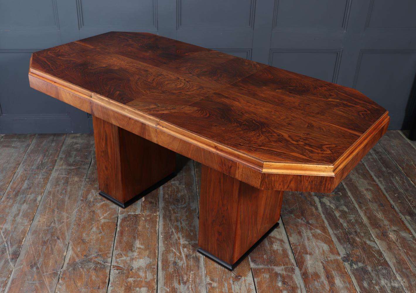 English Art Deco Walnut Extending Dining Table For Sale 3