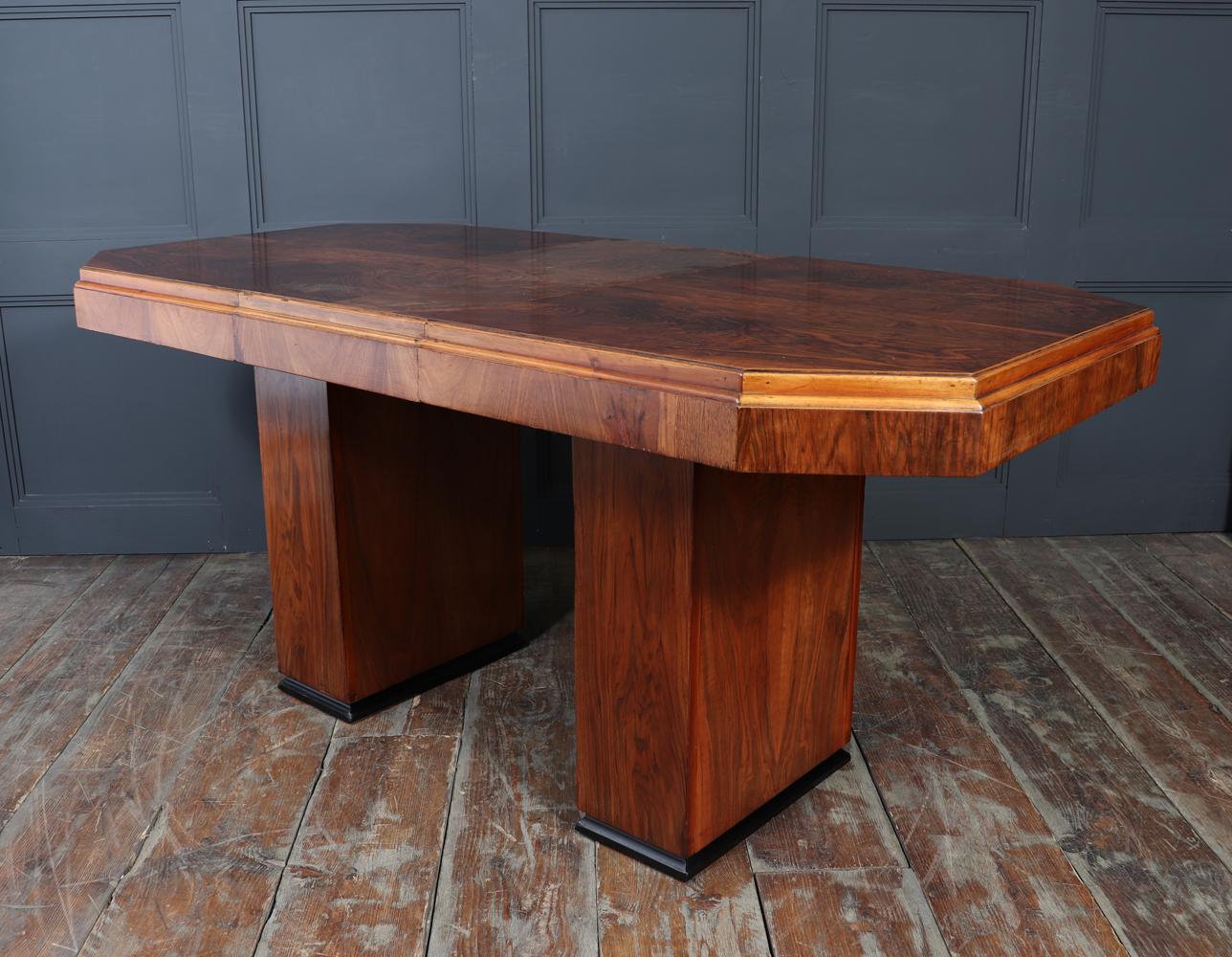 English Art Deco Walnut Extending Dining Table For Sale 4