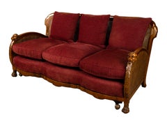 English Art Deco Walnut Framed Cane Bergere Sofa C.1920