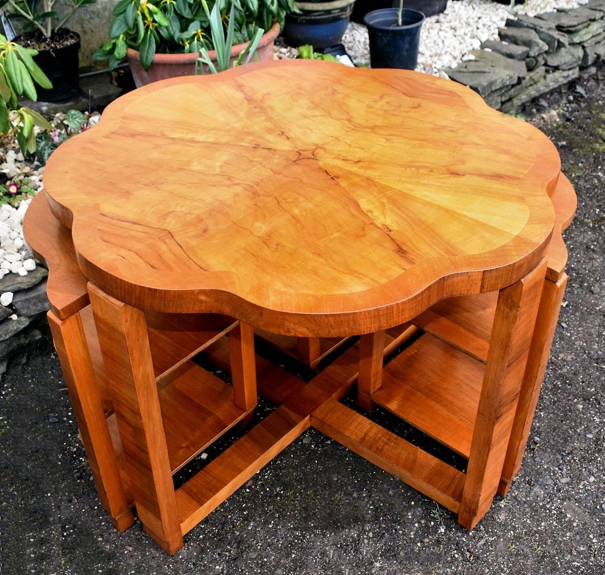 20th Century Art Deco Nest of Tables By Harry & Lou Epstein Burr Walnut English 1930's