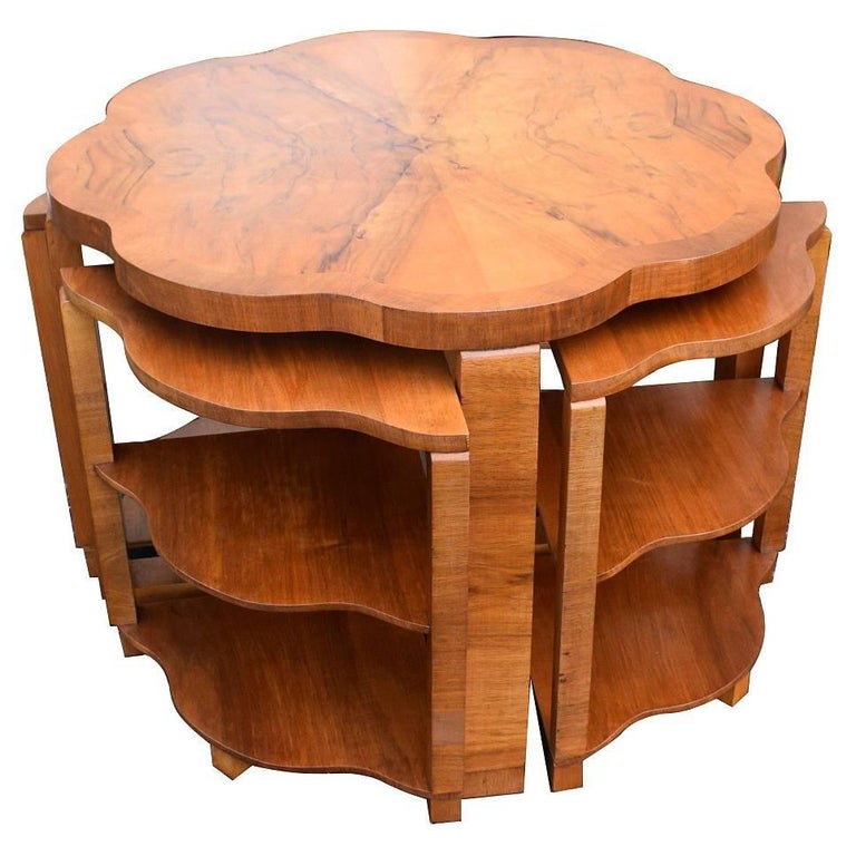 English Art Deco Walnut Quintetto Nest of Tables For Sale at 1stdibs