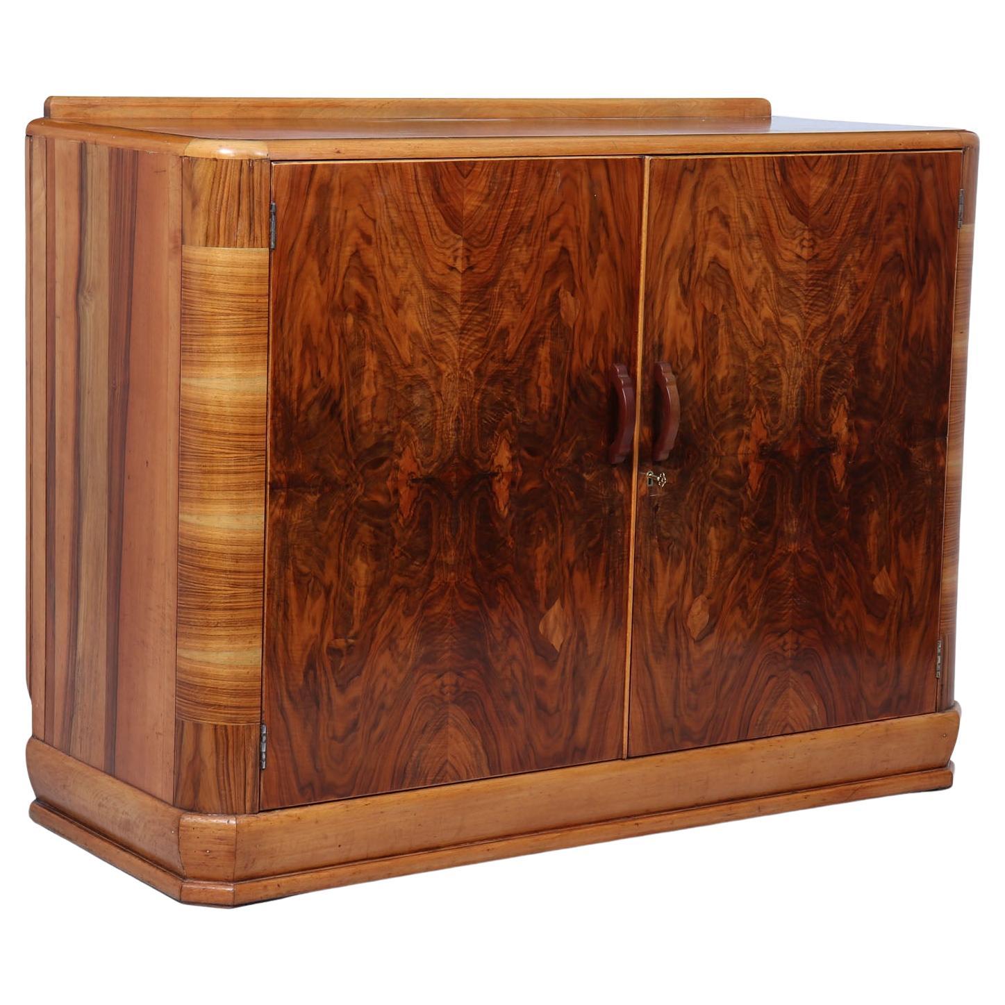 English Art Deco Walnut Sideboard , c.1930s