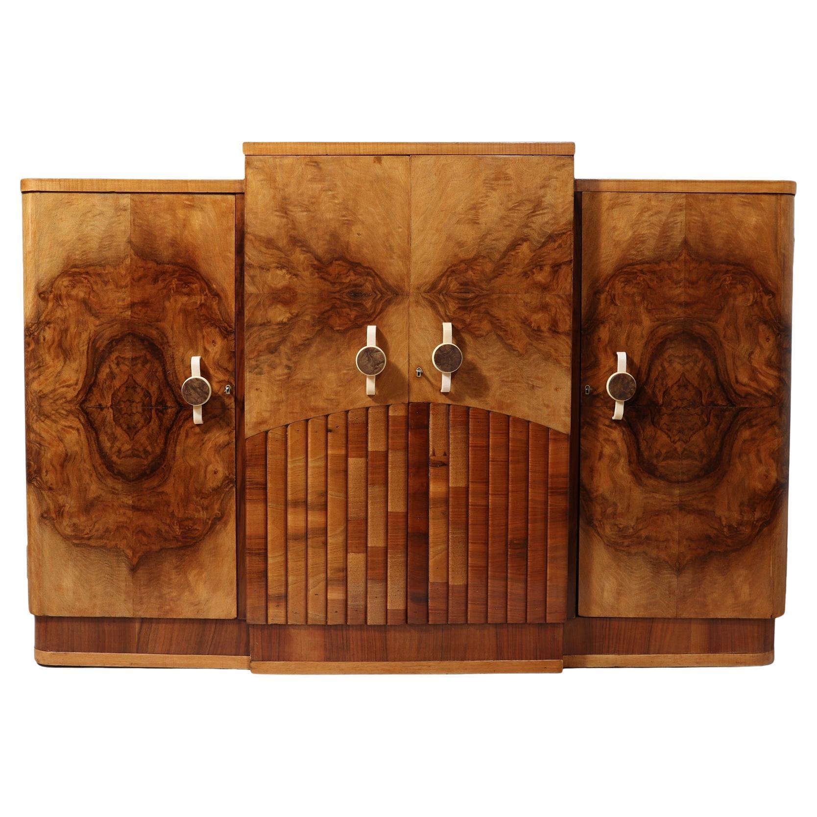 English Art Deco Walnut Sideboard  For Sale