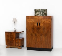 English Art Deco Walnut Tallboy Compact Wardrobe By Waring & Gillow 1930s