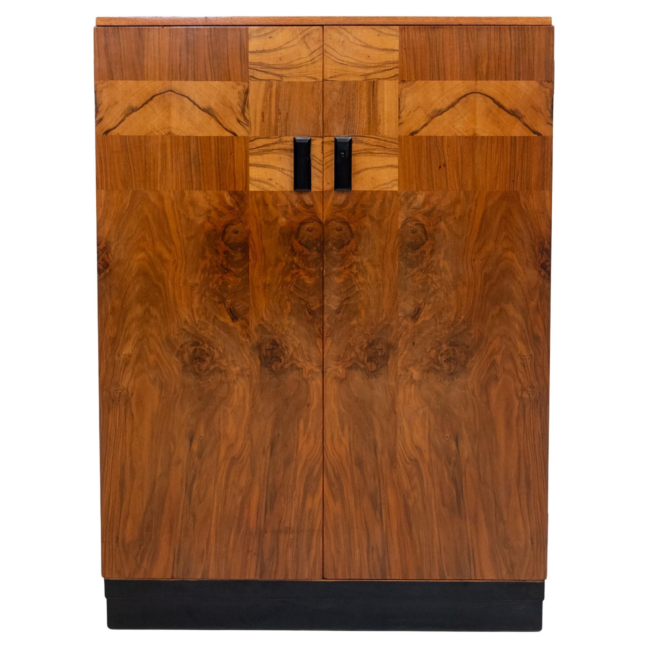 English Art Deco Walnut Tallboy Compact Wardrobe By Waring 
Gillow 1930s For Sale