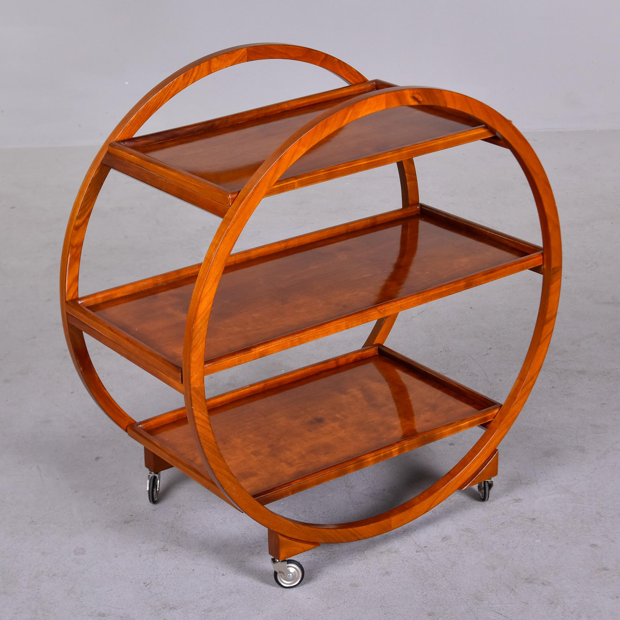 English Art Deco Walnut Three Tier Circular Bar Cart For Sale 3