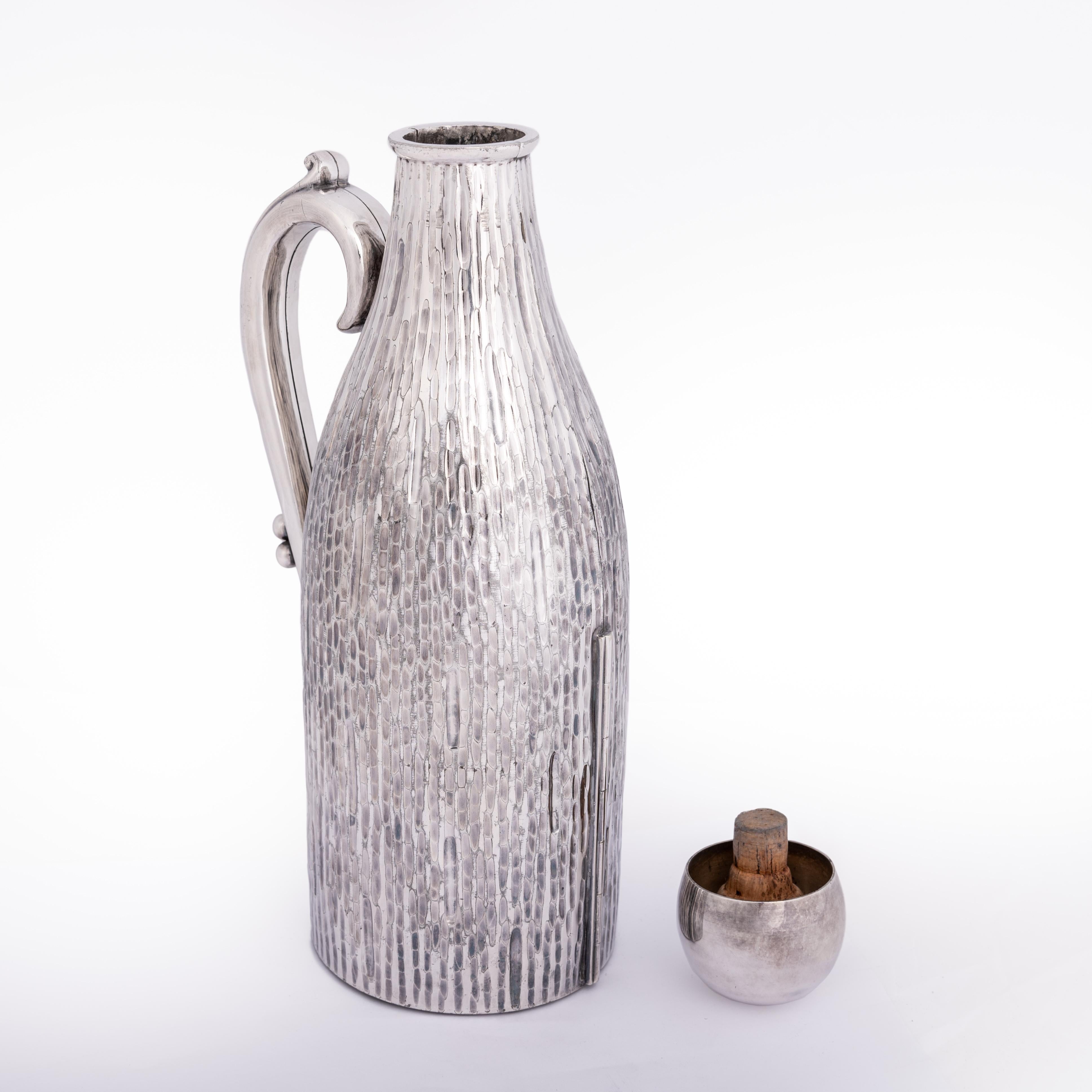 British English Art Déco Wine Bottle Coat in Pure Silver England 1920s, Stamped For Sale