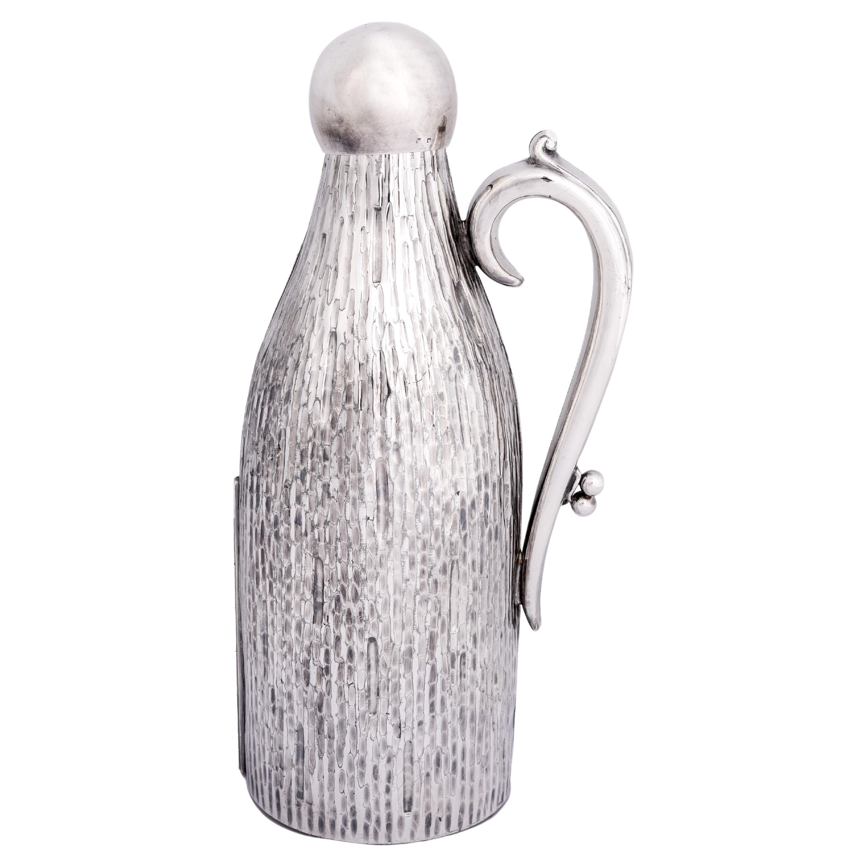 Englischer Art Déco Weinflaschenmantel aus reinem Silber England 1920er Jahre, gestempelt