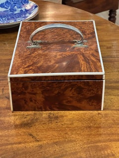 English Art Deco Wood, Sterling, and Bone Cigar Box