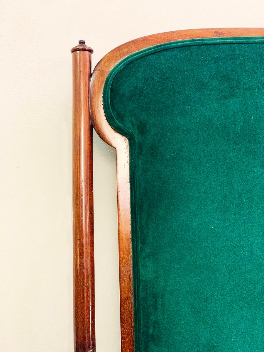 Wood English Art Nouveau Armchair, New Green Velvet Upholstery For Sale