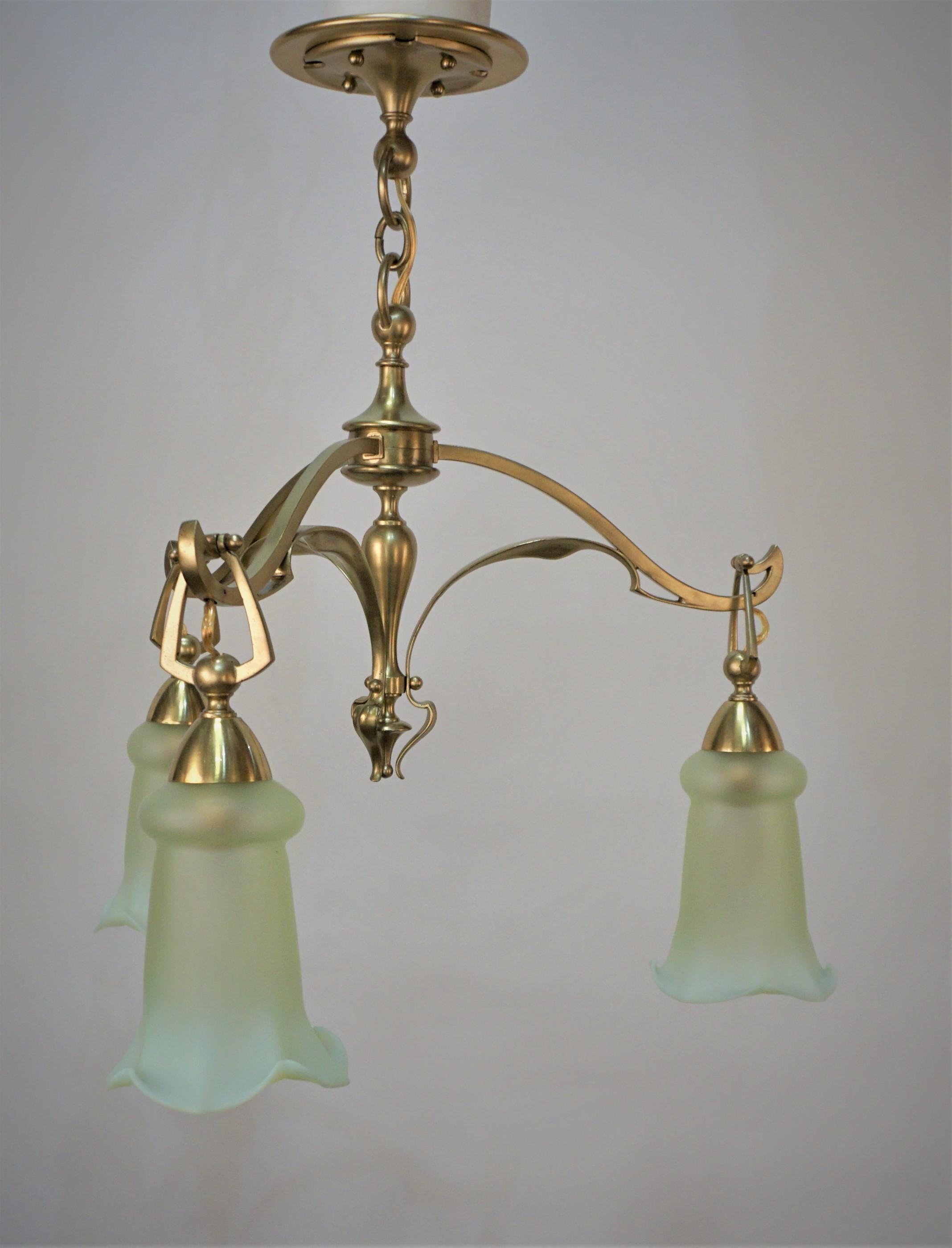 English Art Nouveau, Arts & Crafts Brass Chandelier For Sale 6