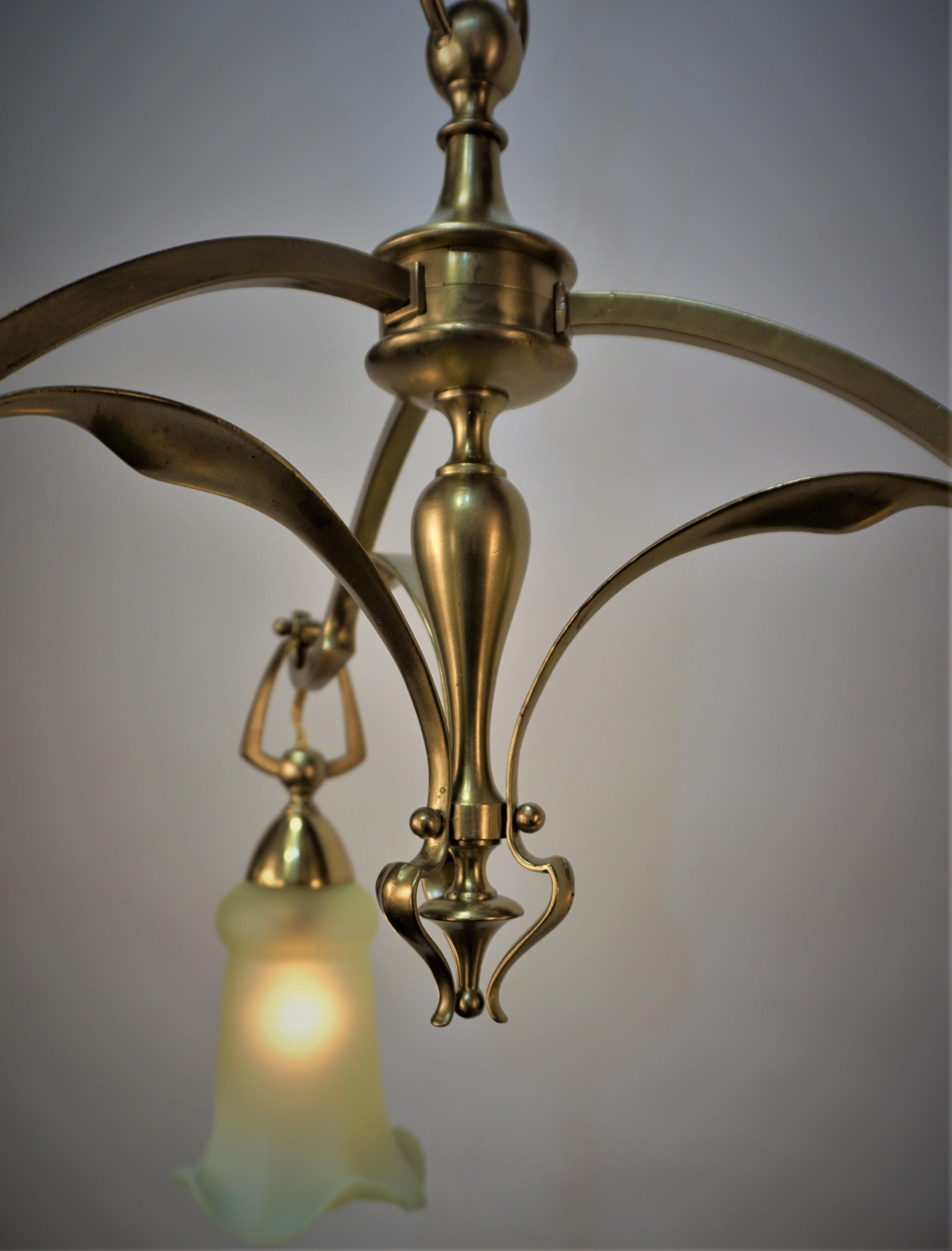 Arts and Crafts English Art Nouveau, Arts & Crafts Brass Chandelier For Sale