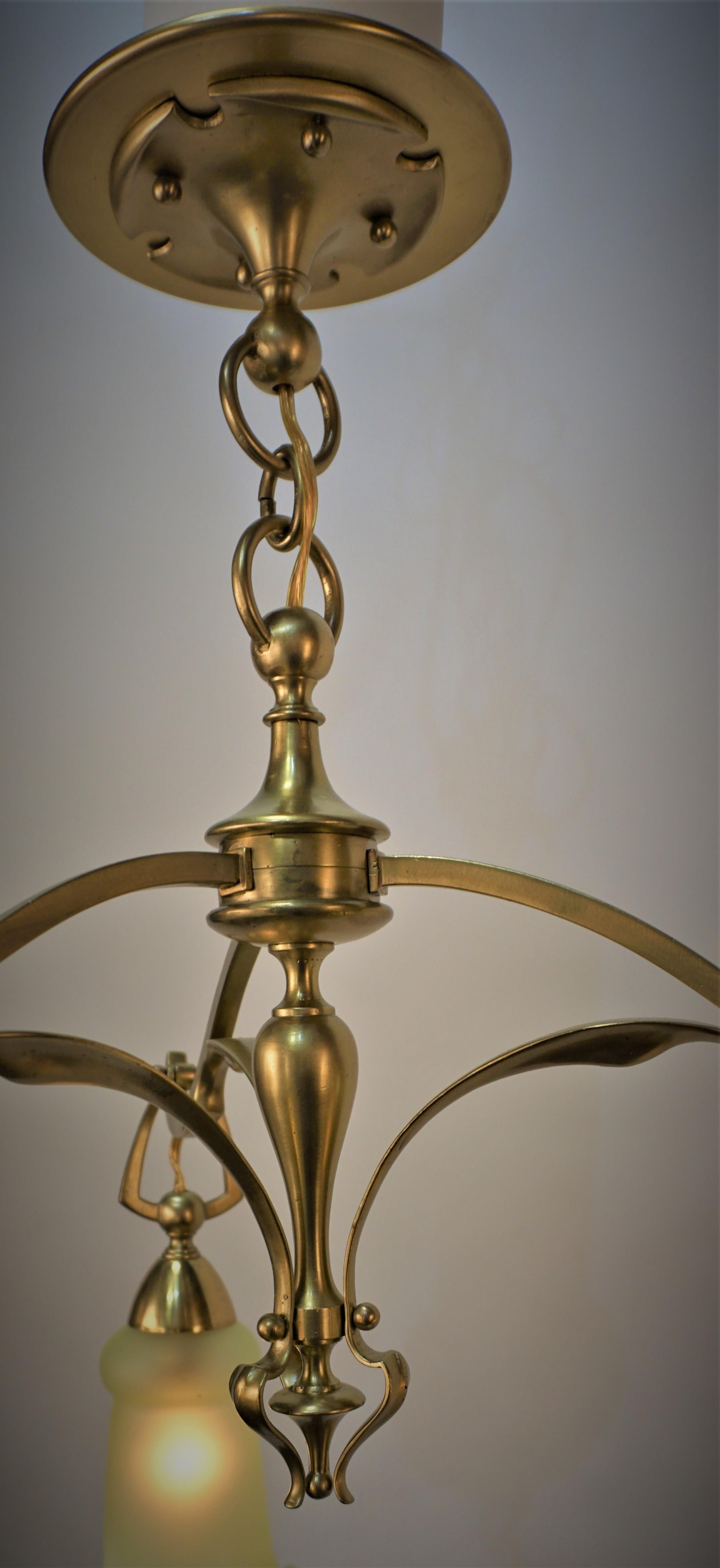 English Art Nouveau, Arts & Crafts Brass Chandelier For Sale 1