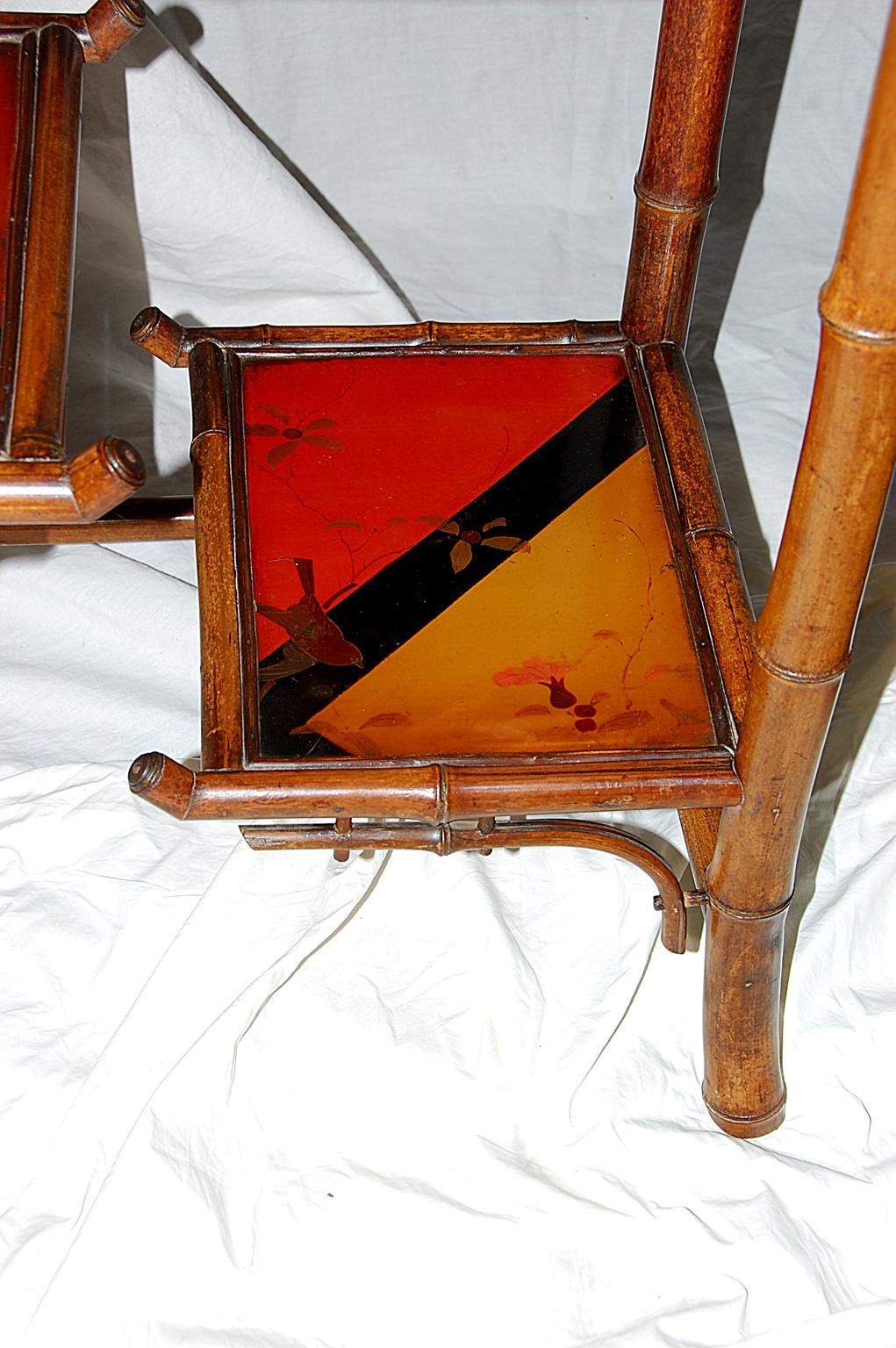 English Art Nouveau Bamboo and Lacquer Dressing Table with Shelves and Mirror 1