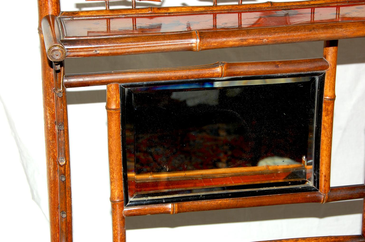 English Art Nouveau Bamboo and Lacquer Dressing Table with Shelves and Mirror 2